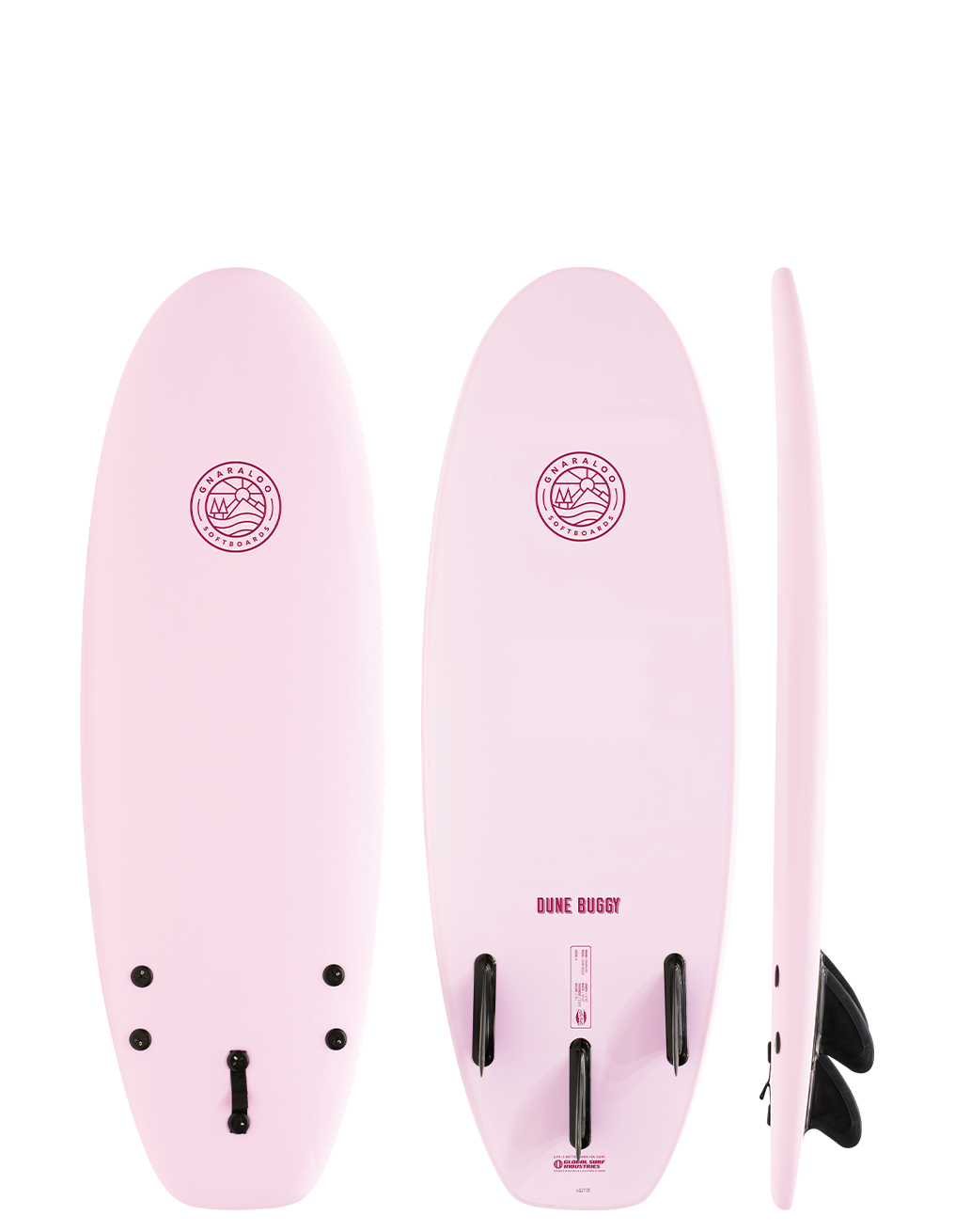 Marshmallow pink Gnaraloo Dun eBuggy soft surfboard