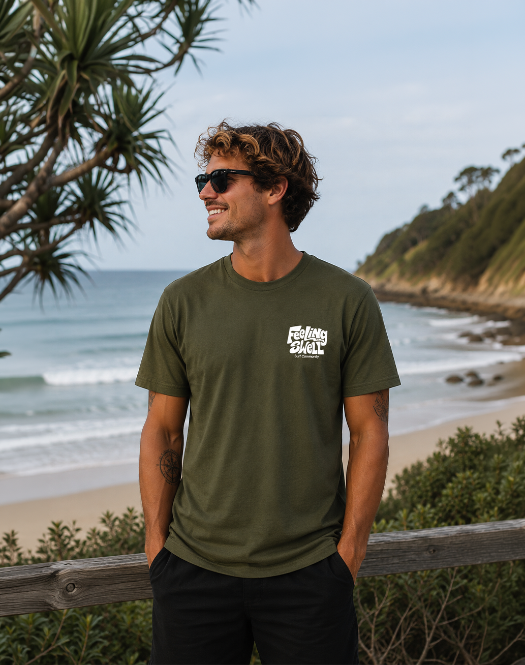 Feeling Swell classic mens tshirt in Army Green