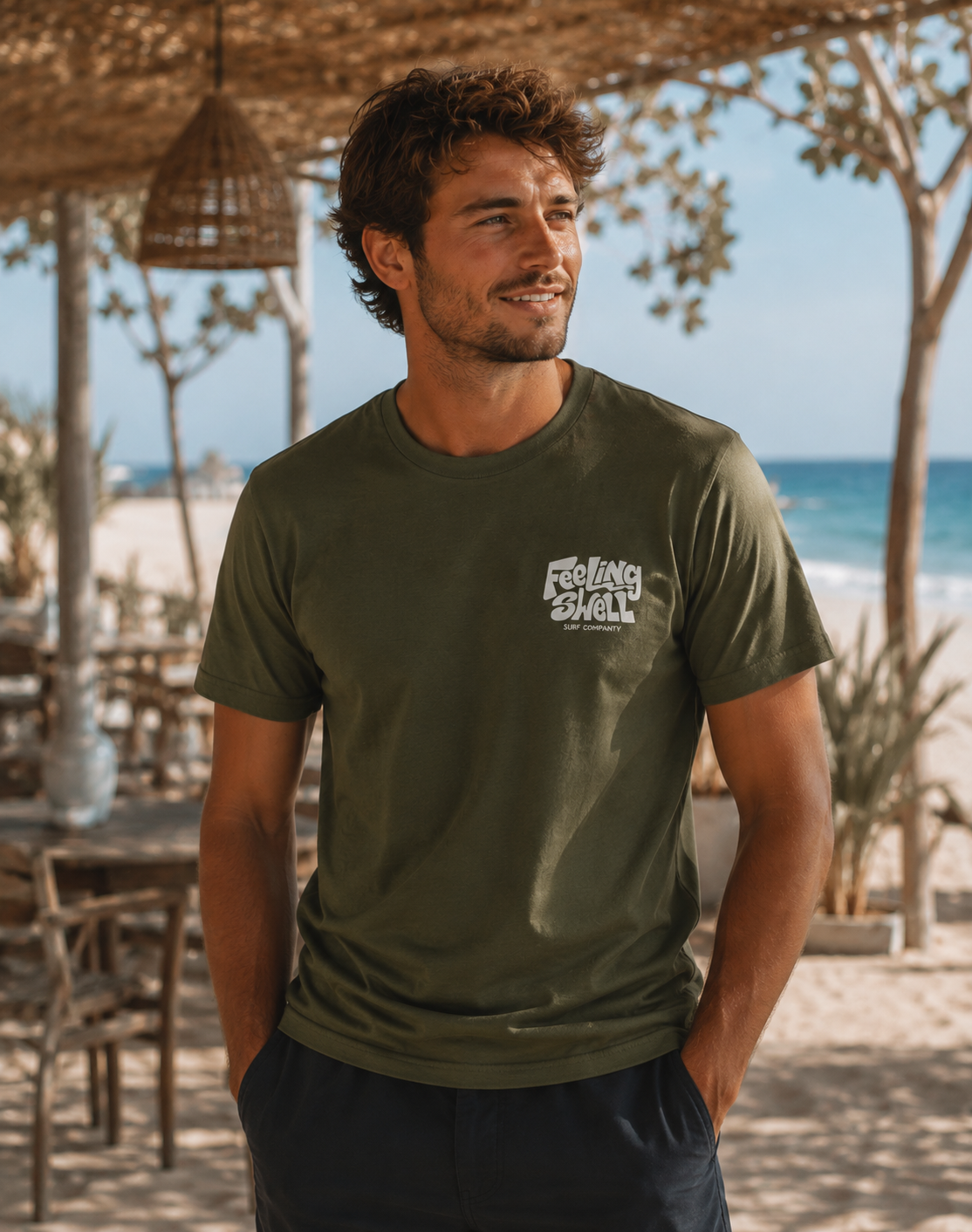 Feeling Swell Men's Classic Tshirt in army color - front view