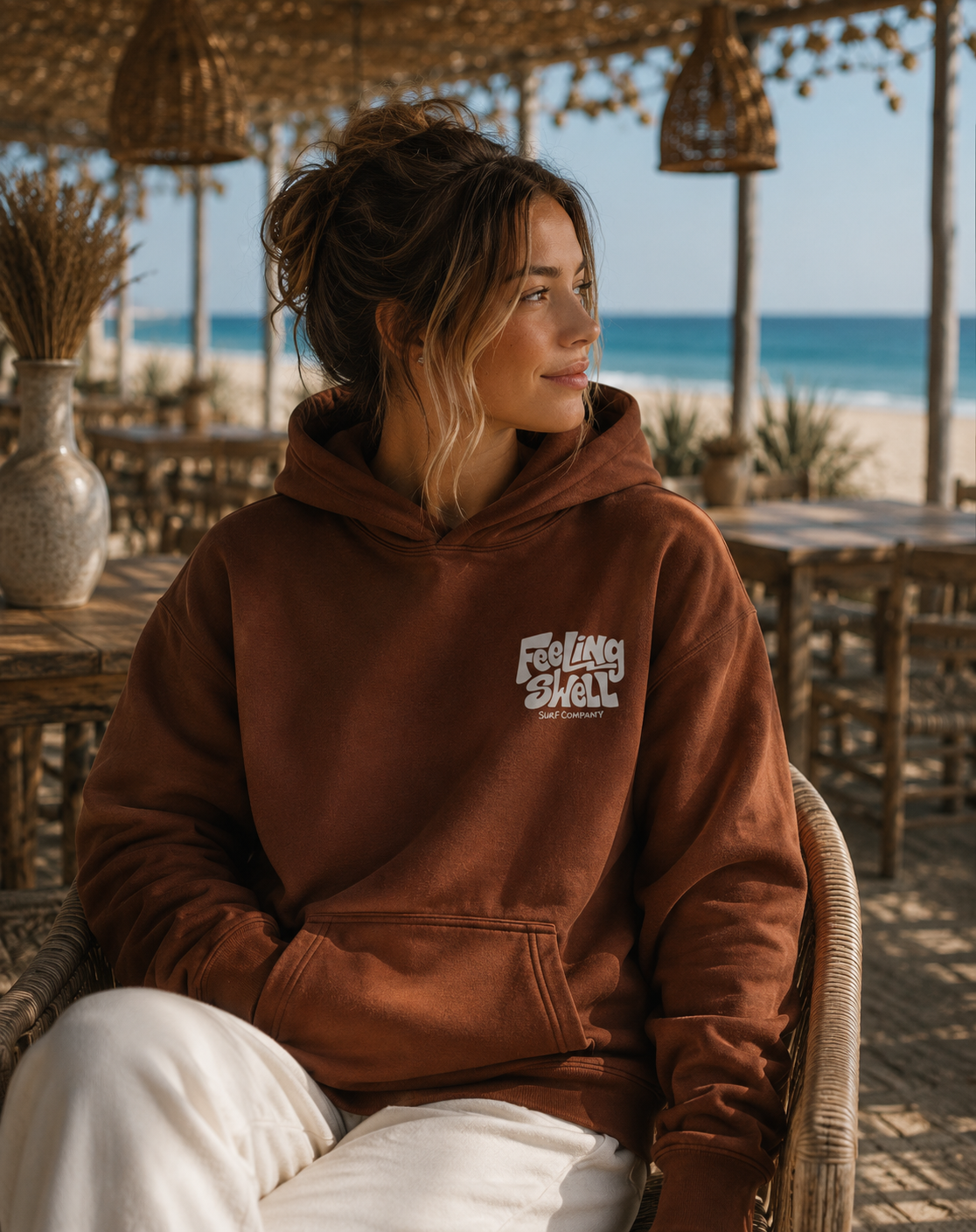 Feeling Swell Unisex Hoodie in Clay color - front view