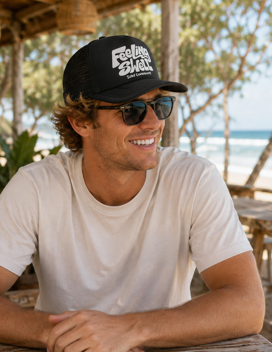 Feeling Swell Logo Trucker Hat in Black