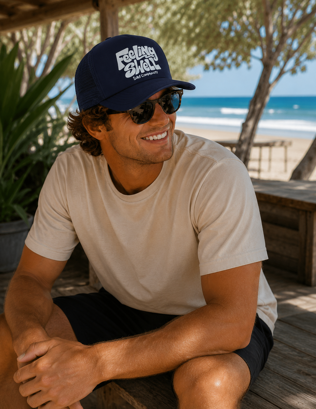 Feeling Swell Logo Trucker Hat in Navy