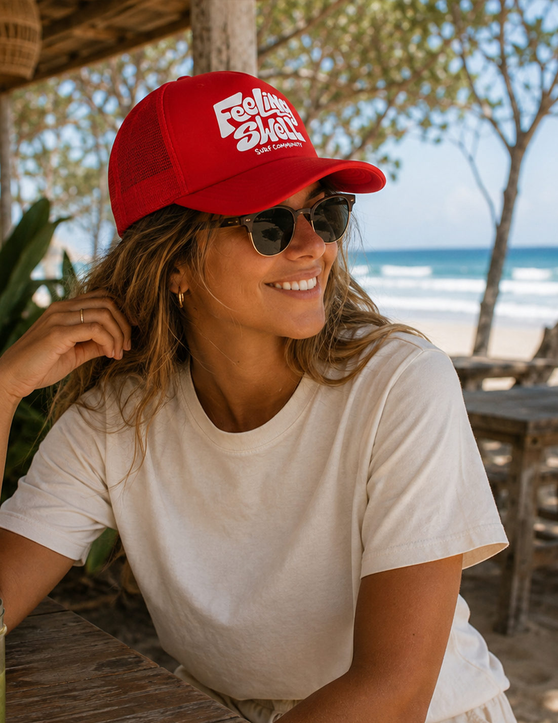 Feeling Swell Logo Trucker Hat in red