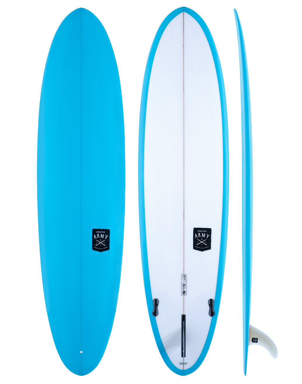 Creative Army Surfboards - Huevo blue and white mid length surfboard
