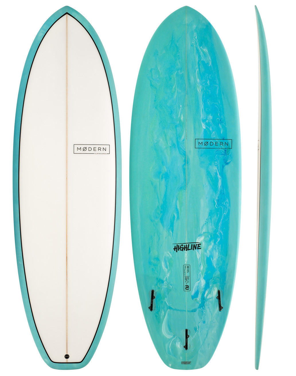Modern Surfboards - Highline green/blue surfboard