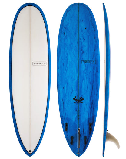 Modern Surfboards - Love Child blue and white surfboard