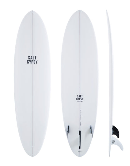 Salt Gypsy Surfboards - Mid Tide white mid length surfboard