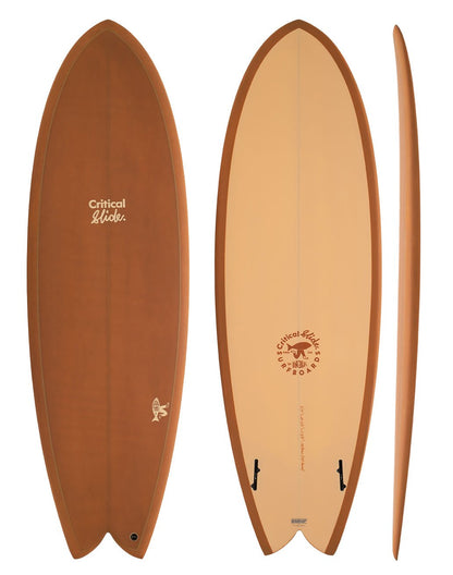 The Critical Slide Society Surfboards - Angler ochre colored twin fin surfboard